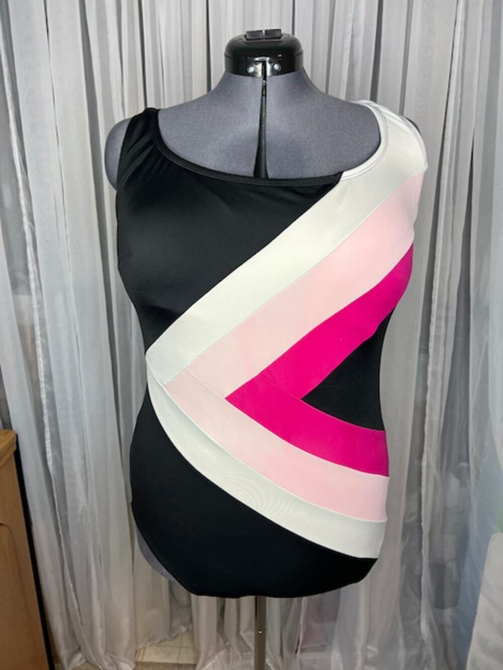 one piece swimsuit Vintage 1980s color blocked  pink white black